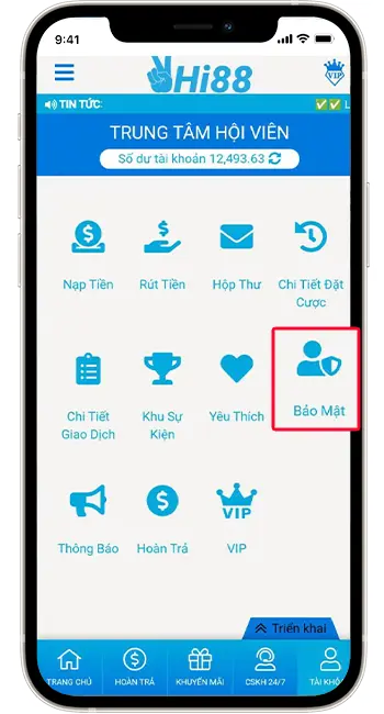 Bước 2: Chọn phần Bảo Mật